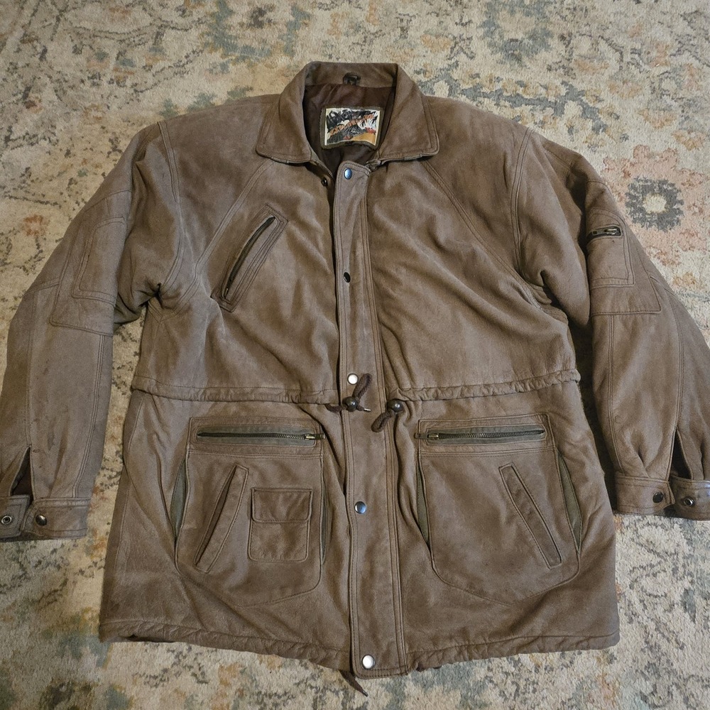 VTG Bomber Leather Jacket Exploration Mens XL Brown Heavy Lined Thick Soft